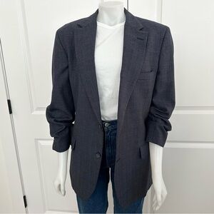 Brooks Brothers Navy Blue & Grey Plaid Wool Blend Oversized Menswear Blazer